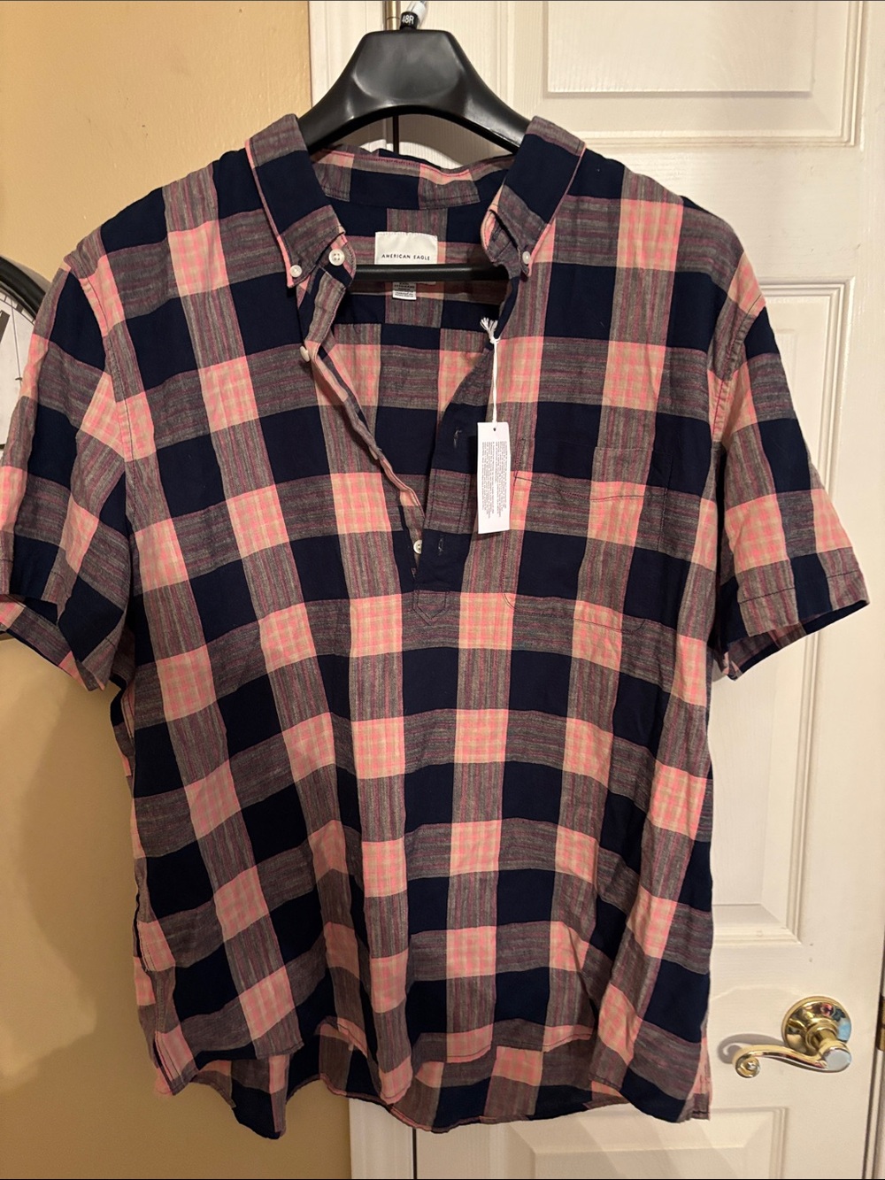 American Eagle Outfitters Navy and Pink Plaid Short Sleeve Tunic